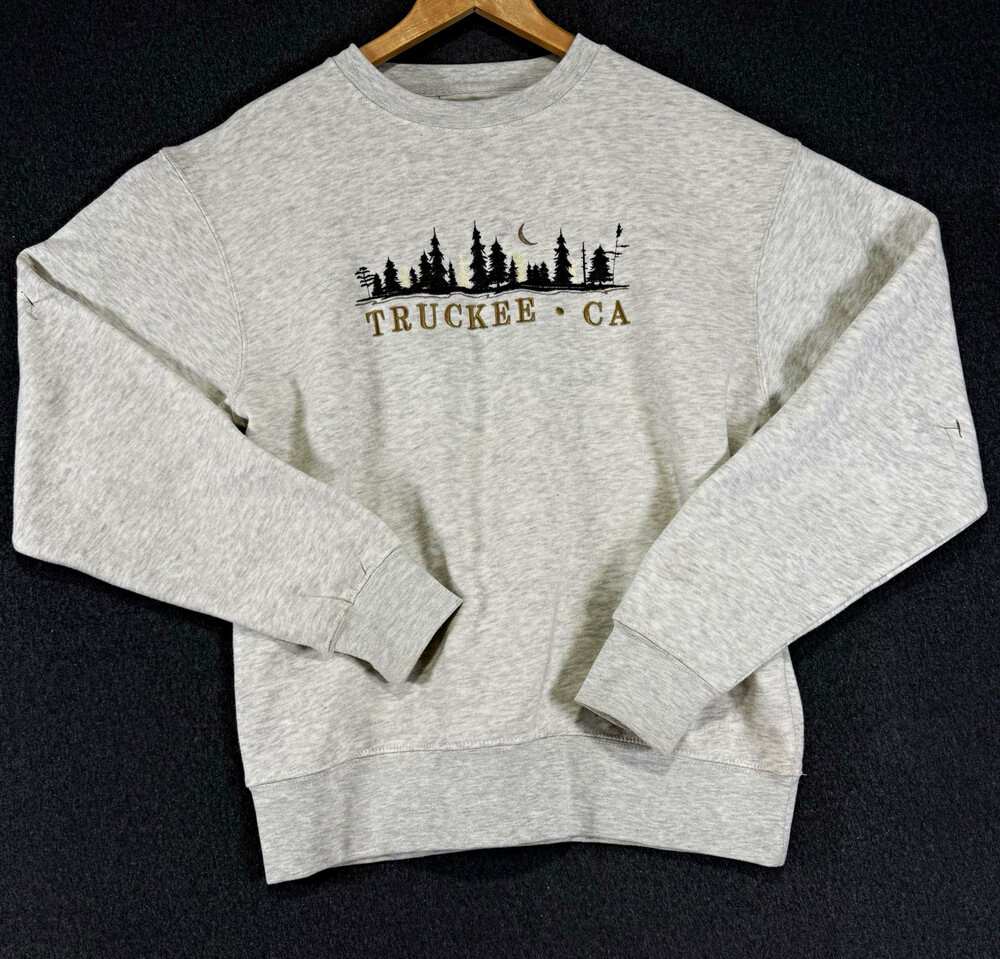 Blue 84 Truckee California Crewneck Sweatshirt Mens Small Gray Embroidered Trees